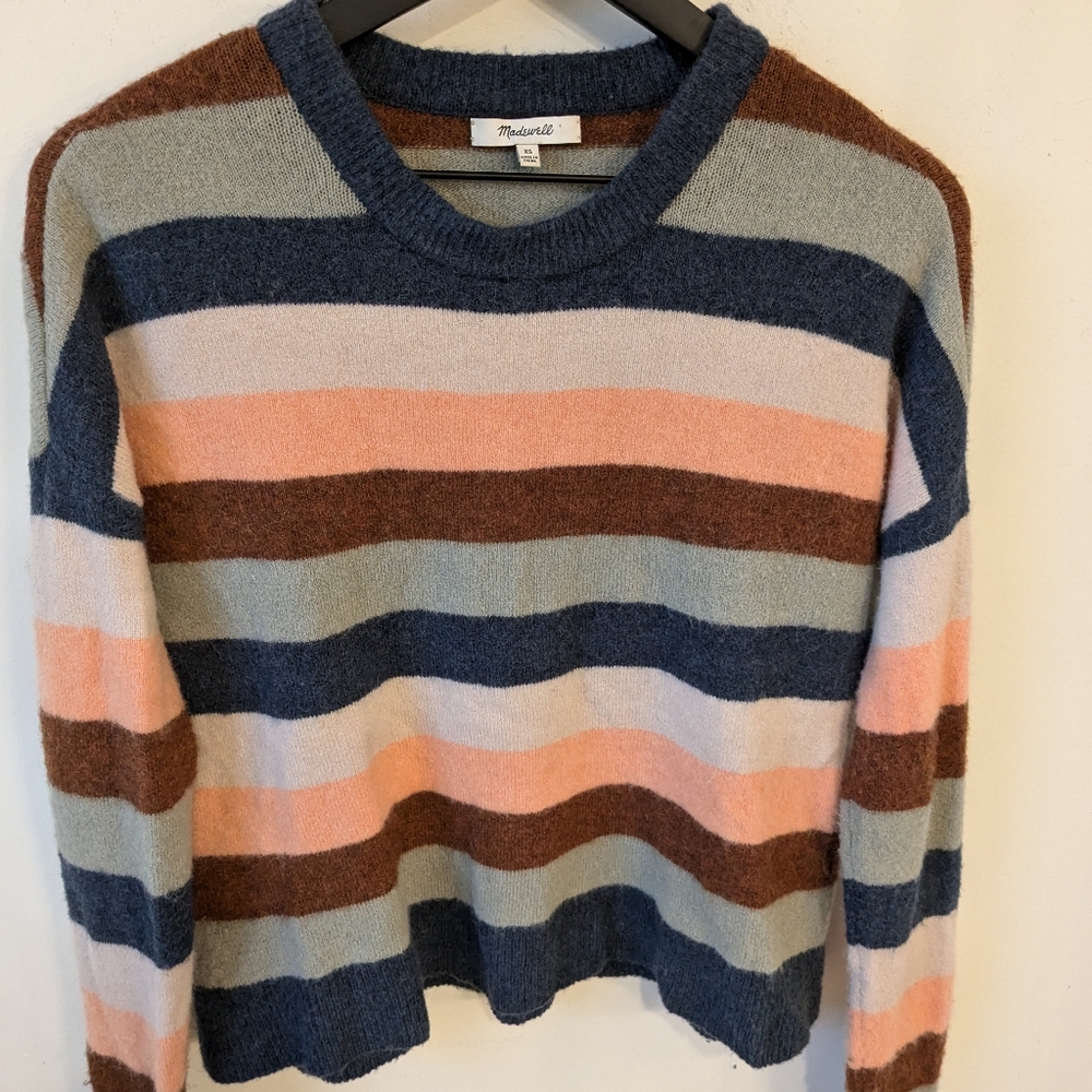 Madewell Pullover Sweater Elmwood Stripe Merino Wool Alpaca Size XS Oversized - Picture 3 of 8